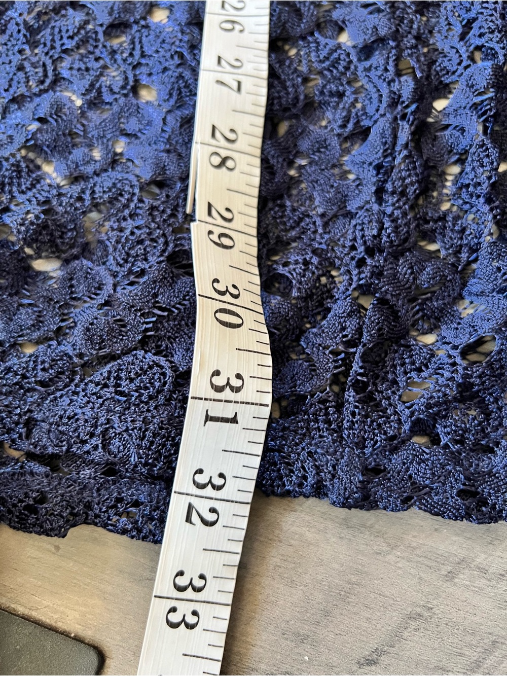 Chico's Navy Crochet Faux Leather Trim Long Sleeve Open Front Cardigan Size XL - Picture 7 of 8
